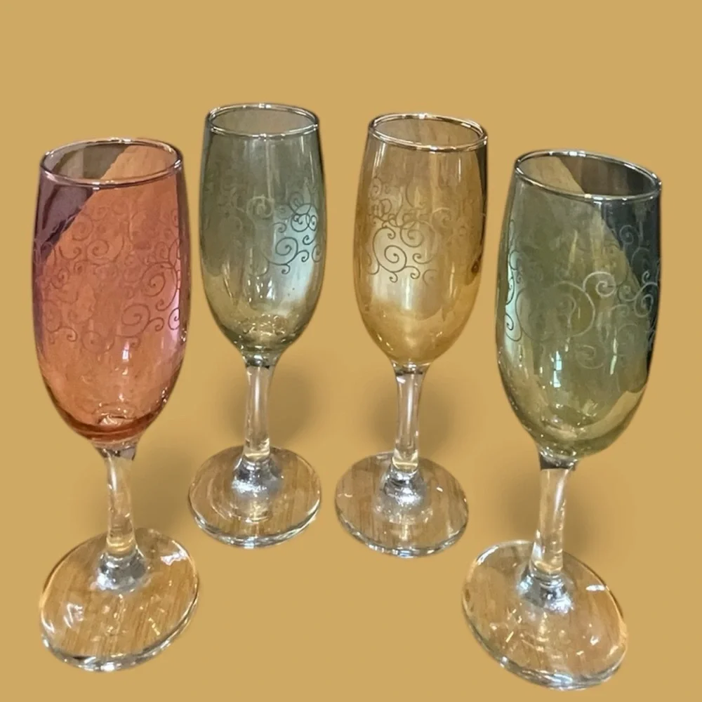 Cristalleria Fumo champagne flutes, set of 4,vintage, crystal,hand made in Italy